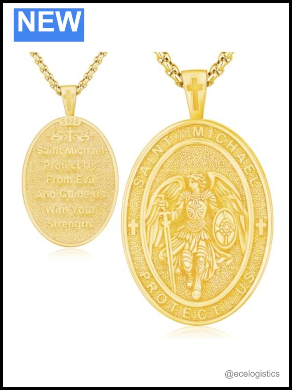 925 Sterling Silver St Michael Pendant Necklace Adjustable 22+2 Inch